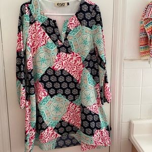 Envy patchwork high-low long-sleeve dress